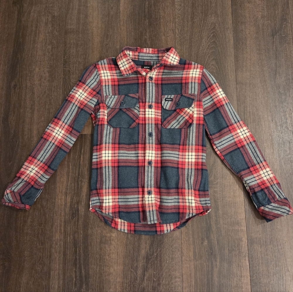 RVCA Kids Plaid Shirt in Red and Gray